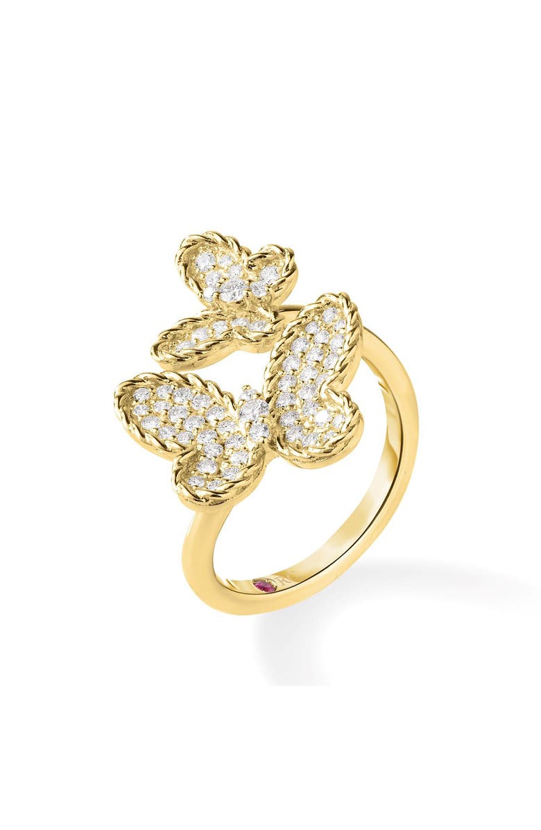 Roberto Coin Jasmine 18K Gold Diamond Pavé Double Butterfly Ring, Main, color, Yellow Gold