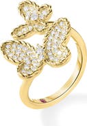 Roberto Coin Jasmine 18K Gold Diamond Pavé Double Butterfly Ring