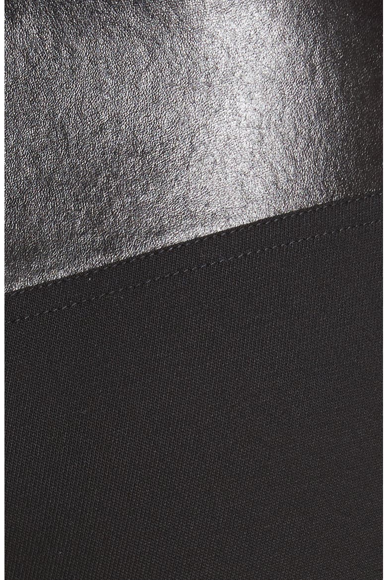 Textured Suiting & Leather Garter Flare Pants, Alternate, color, BLACK