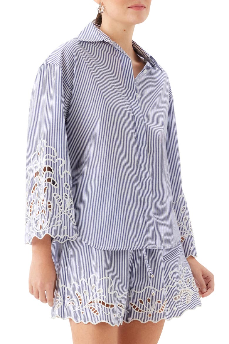 Dakota Stripe Embroidered Shirt, Alternate, color, NAVY W/ OFF WHITE