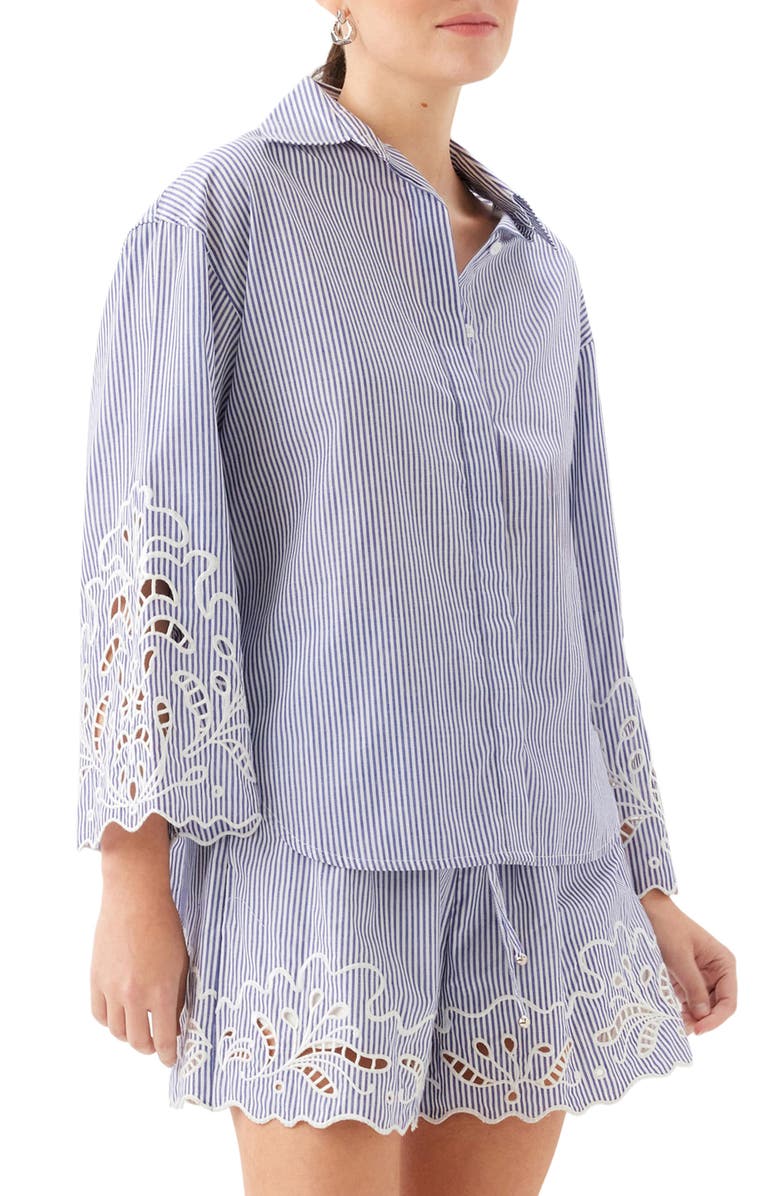 FIFTEEN TWENTY Dakota Stripe Embroidered Shirt, Alternate, color, Navy W/ Off White