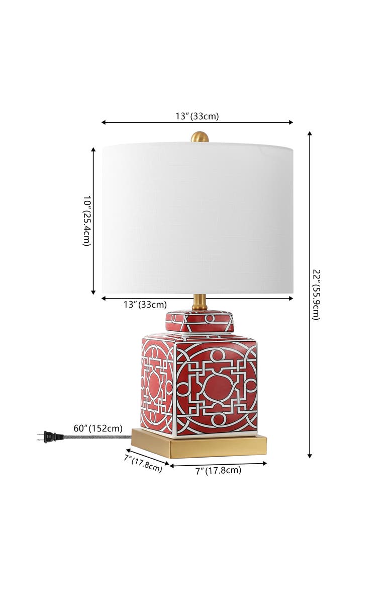 Catherine Modern Transitional Ceramic/Metal Square Ginger Jar LED Table Lamp, Alternate, color, Red/White