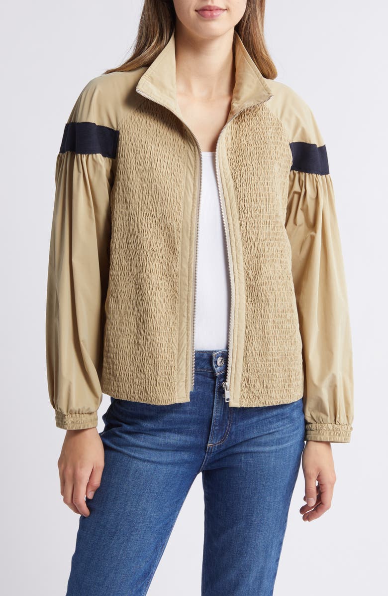 NIKKI LUND Missy Water Repellent Smocked Jacket, Main, color, Khaki