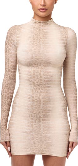 Leopard Print Long Sleeve Body-Con Minidress