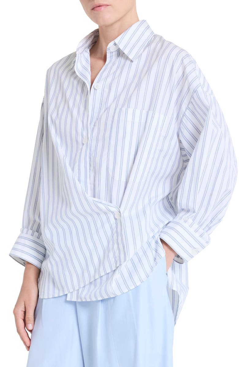 TWP New Earl Stripe Cotton Button-Up Shirt, Alternate, color, White / Midnight