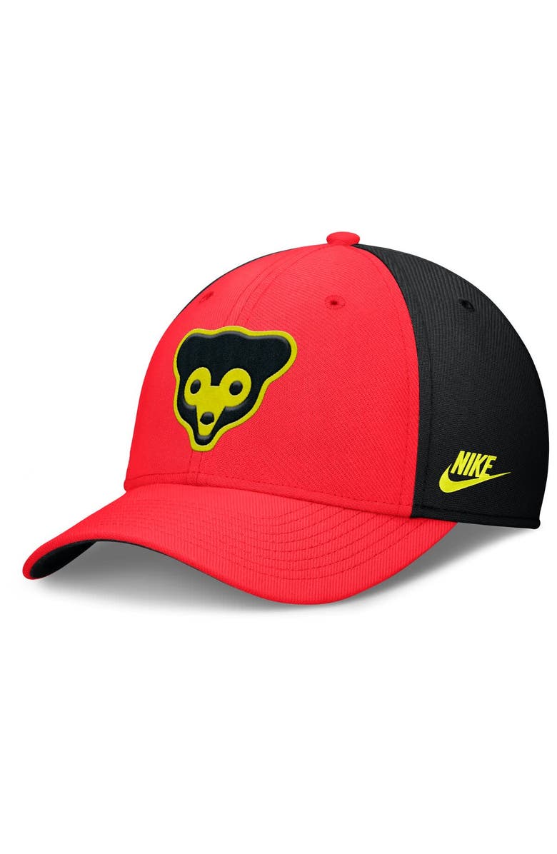 Nike Men's Nike Crimson/Black Chicago Cubs Neon 90s Rise SwooshFlex Hat, Main, color, Crimson