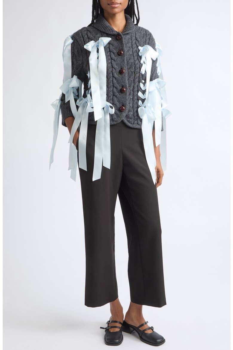 Cobble Bow Cable Knit Wool Cardigan, Alternate, color, GREY
