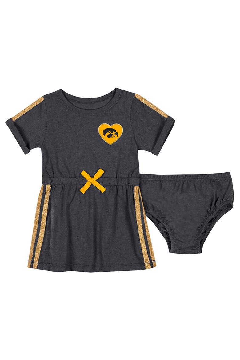 Girls Newborn & Infant Colosseum Black Iowa Hawkeyes Xur Dress and Bloomer Set, Main, color, Black