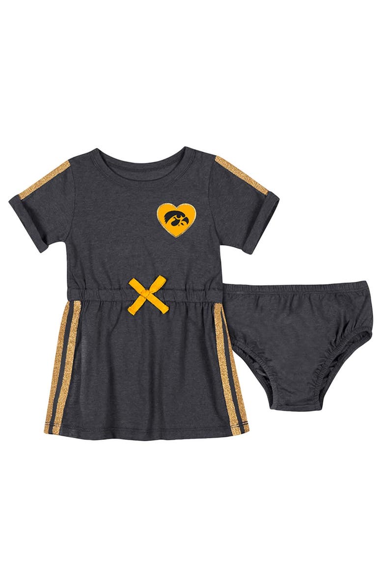 COLOSSEUM Girls Newborn & Infant Colosseum Black Iowa Hawkeyes Xur Dress and Bloomer Set, Main, color, Black