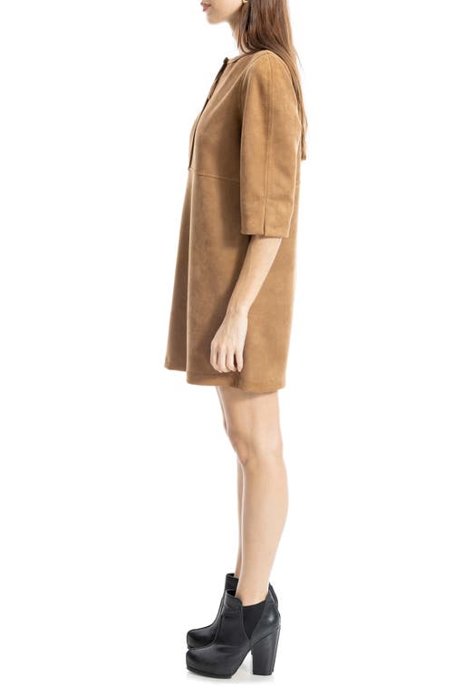 Max Studio Faux Suede Half Zip Shift Dress In Brown