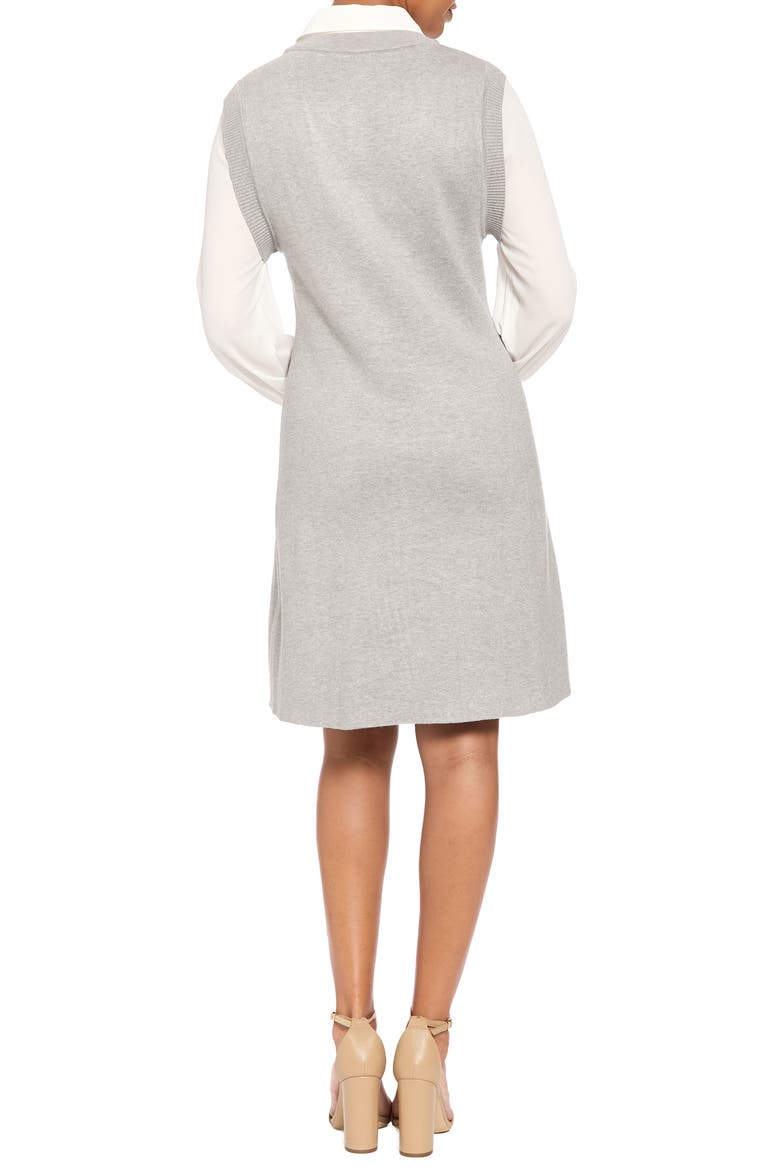 Long Sleeve Fit & Flare Sweater Dress, Alternate, color, HEATHER GREY/ IVORY