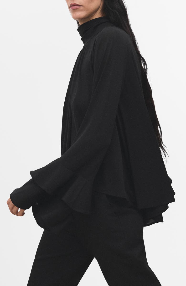 MANGO Flare Sleeve Top, Alternate, color, Black