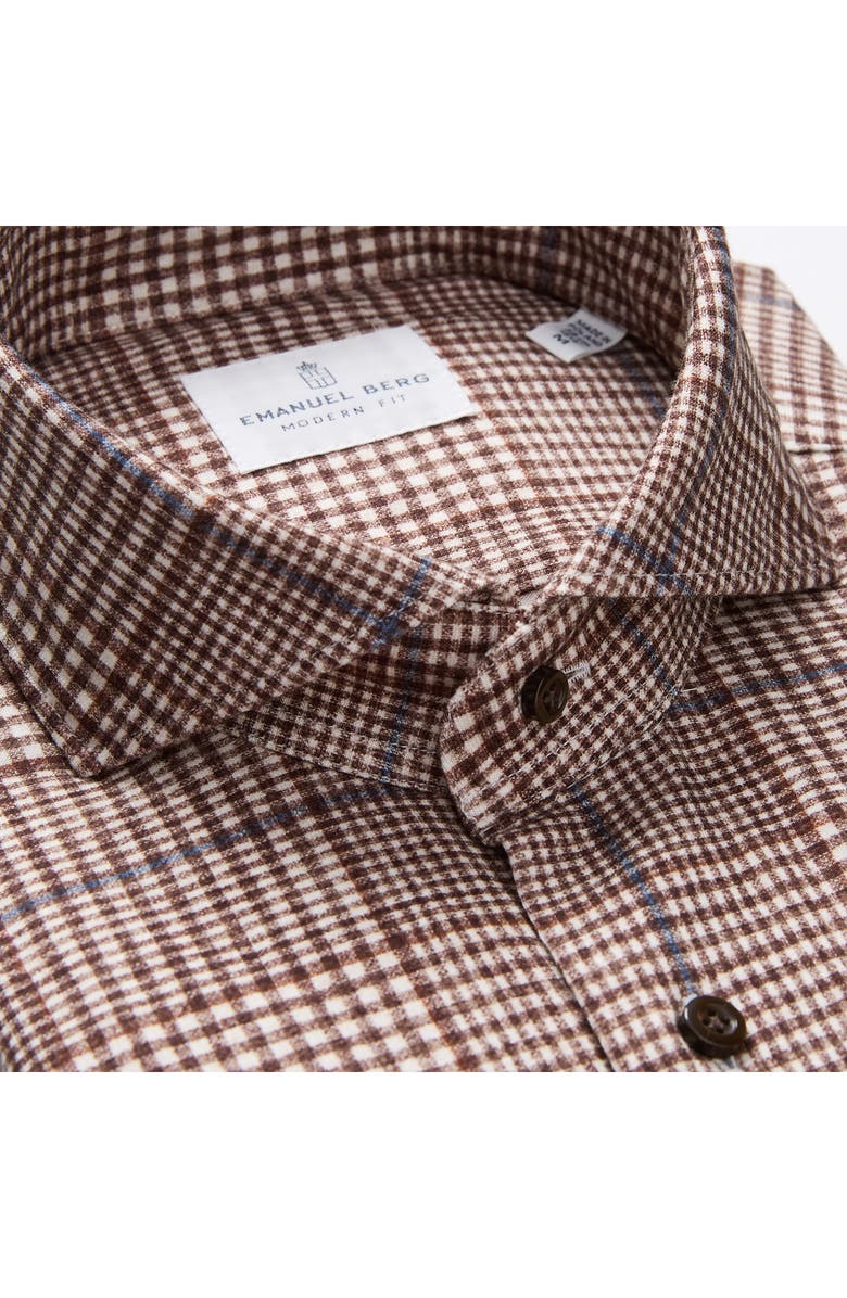Emanuel Berg Modern Fit Glen Check Stretch Cotton Knit Dress Shirt, Alternate, color, Medium Brown
