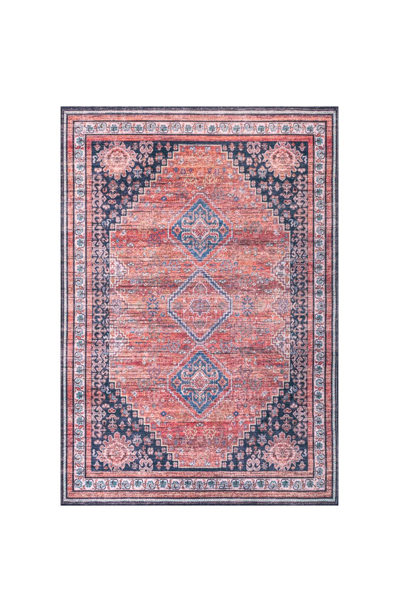 JONATHAN Y Dalyan Geometric Medallions Machine-Washable Area Rug, Alternate, color, Terracotta/Navy
