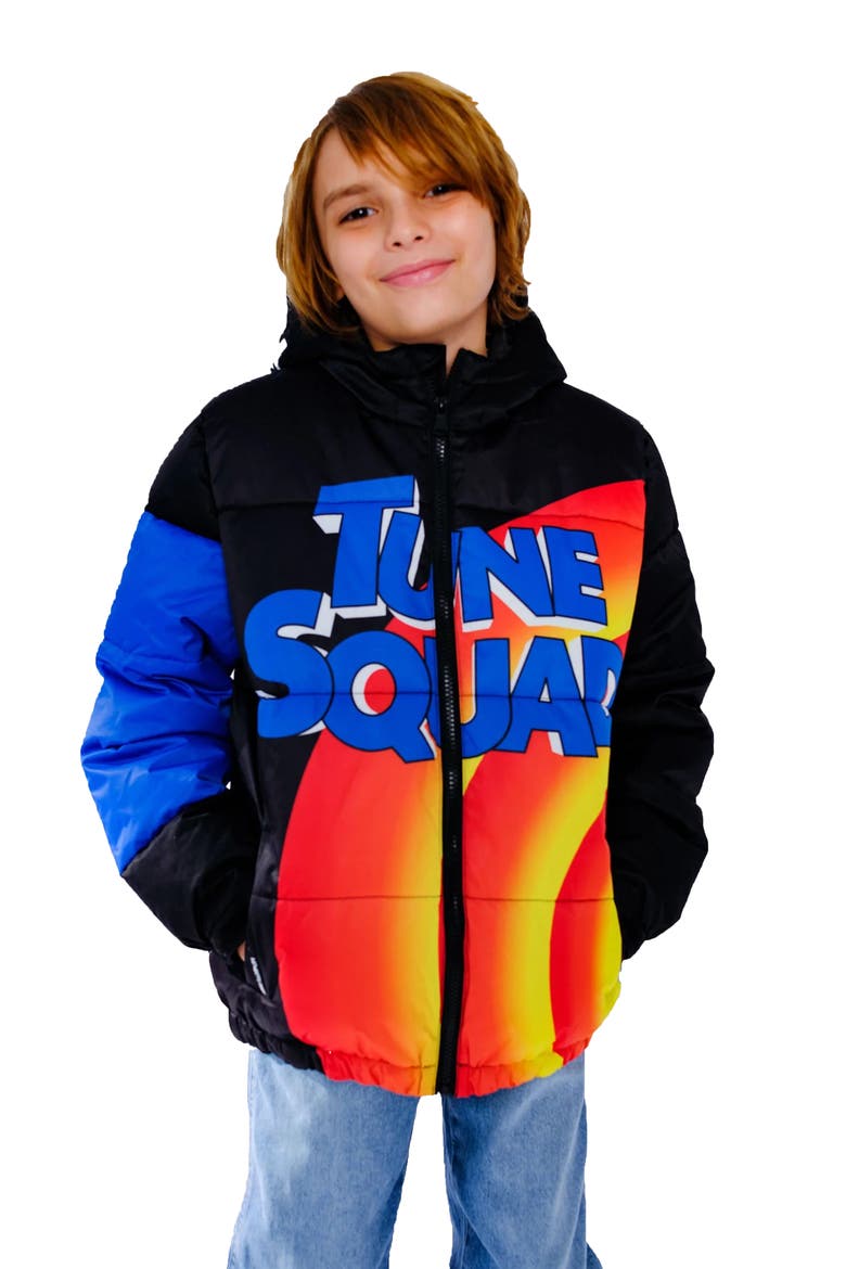 Boy's Tune Squad Puffer Jacket, Main, color, Black