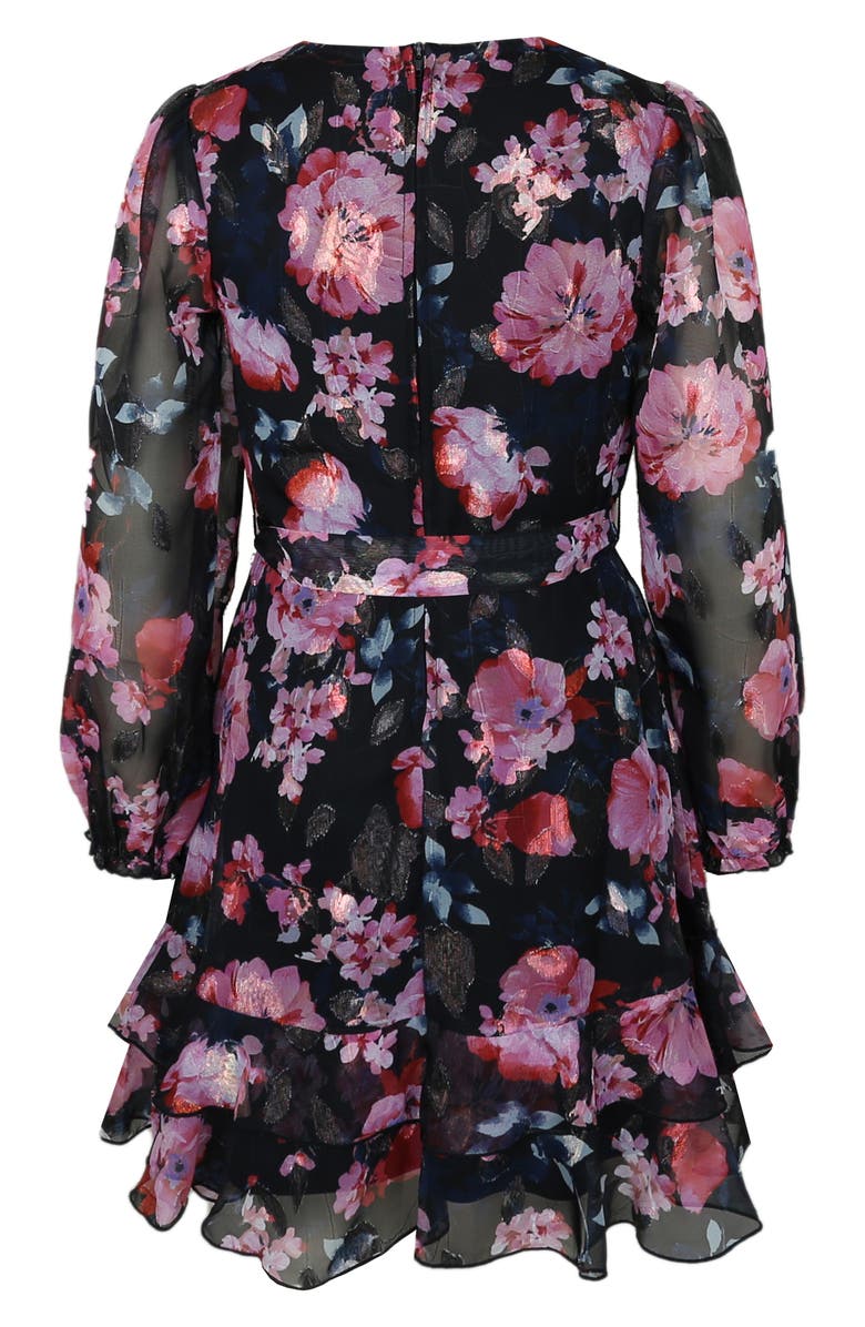 Zunie Kids' Rose Metallic Long Sleeve Party Dress, Alternate, color, Black Multi