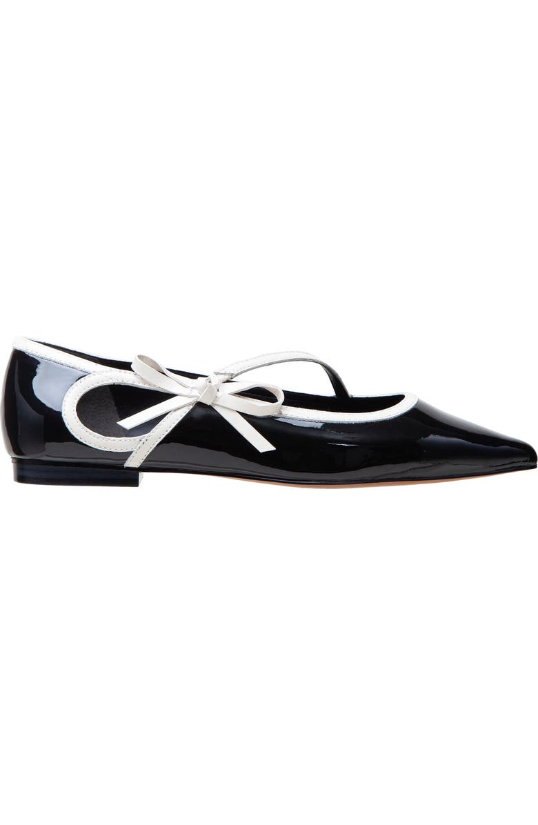 Linea Paolo Nuri Bow Pointed Toe Patent Flat, Alternate, color, Black/ Ivory