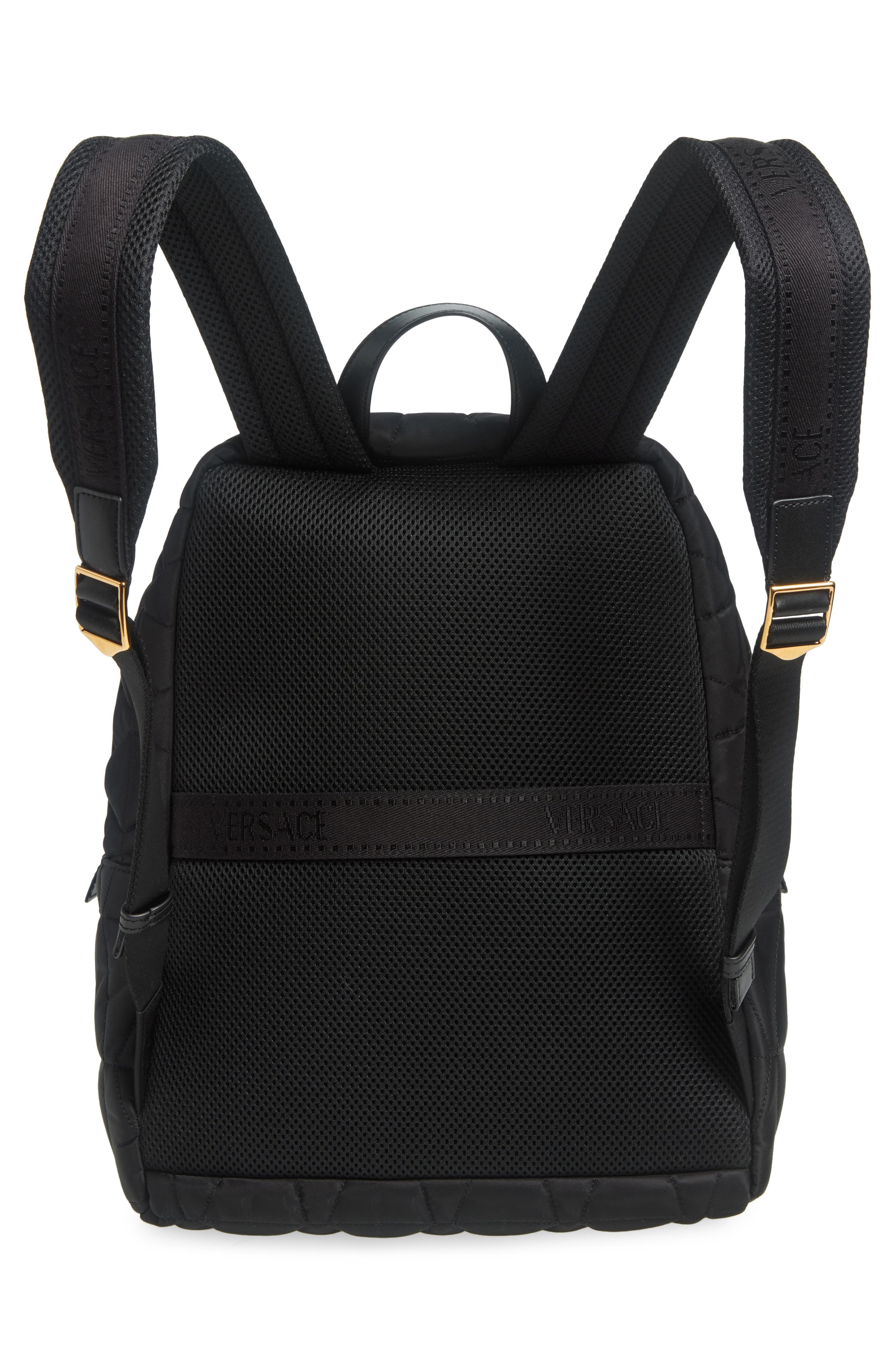Versace Quilted Nylon Backpack, Alternate, color, 