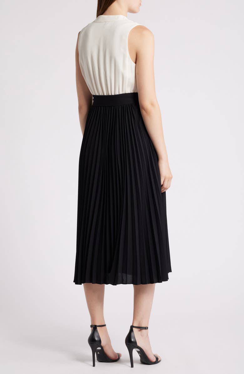 Anne Klein Pleated Belted Surplice V-Neck Dress, Alternate, color, 