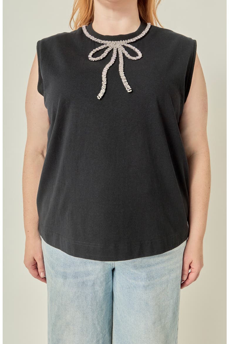 Rhinestone Bow Sleeveless Top, Alternate, color, BLACK