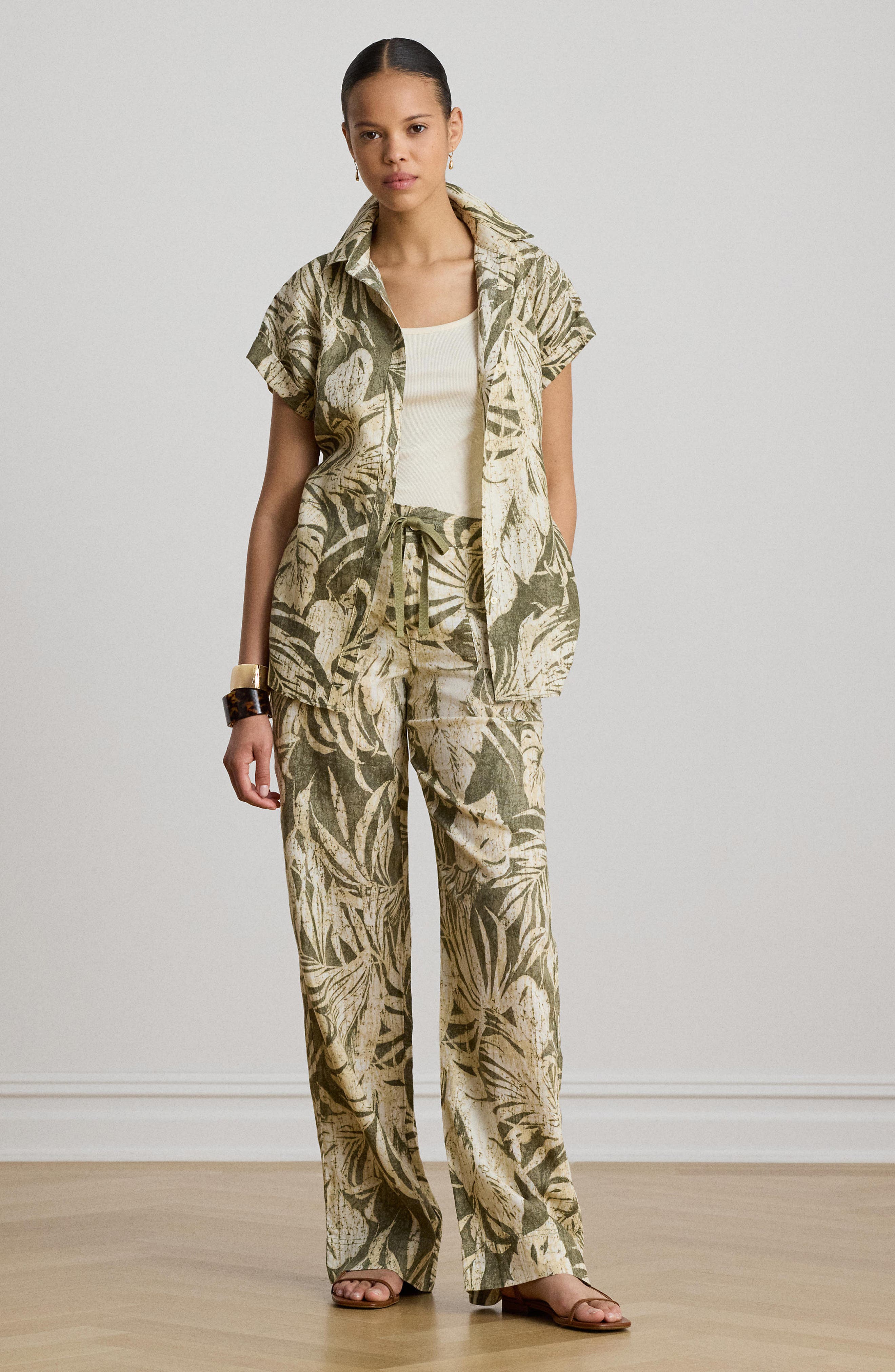 Palm Print Linen Wide Leg Pants - image 2