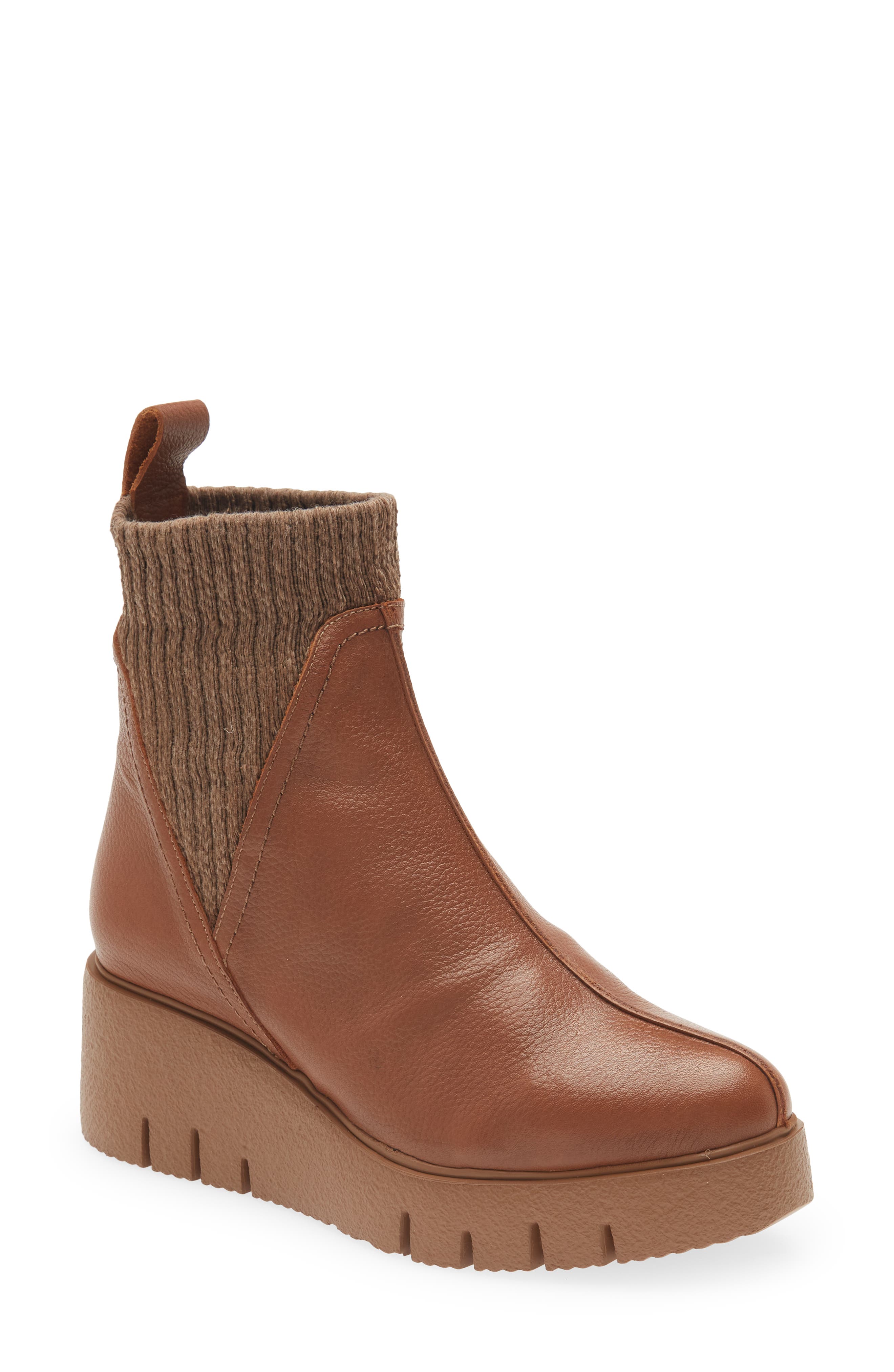 Wedge Sock Bootie, Main, color, CUERO BROWN