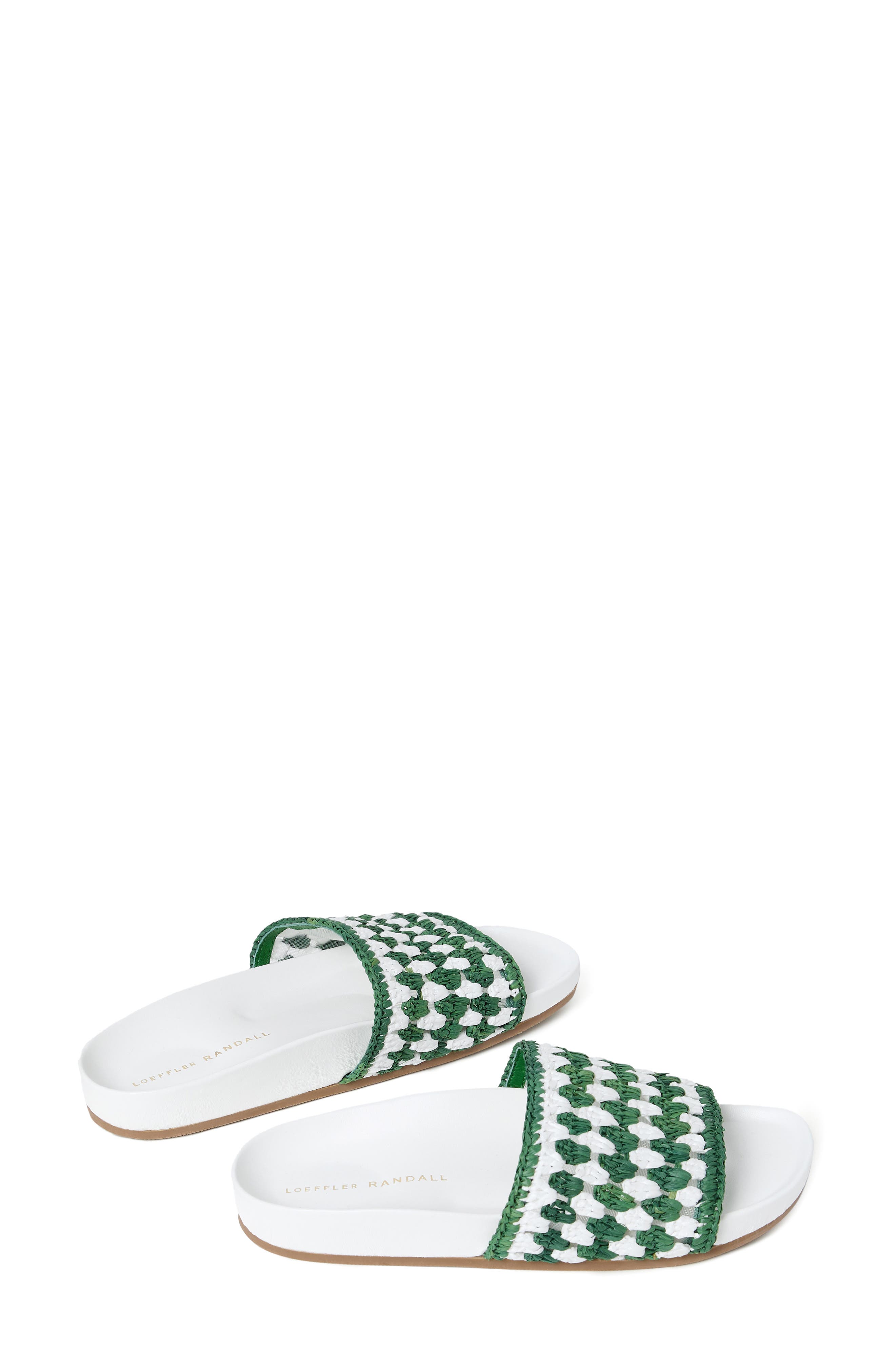 Henri Crochet Raffia Slide Sandal, Alternate, color, WHITE/ GREEN