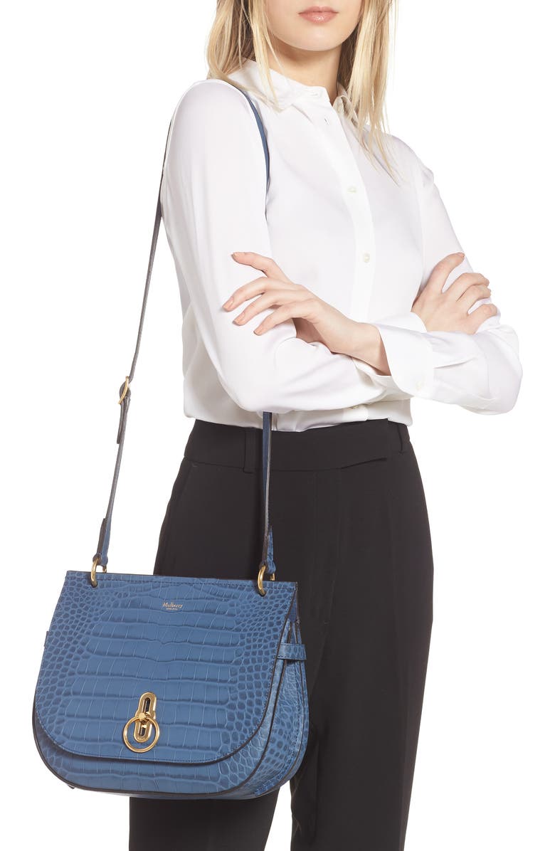 Mulberry Amberley Croc Embossed Leather Crossbody Bag, Alternate, color,
