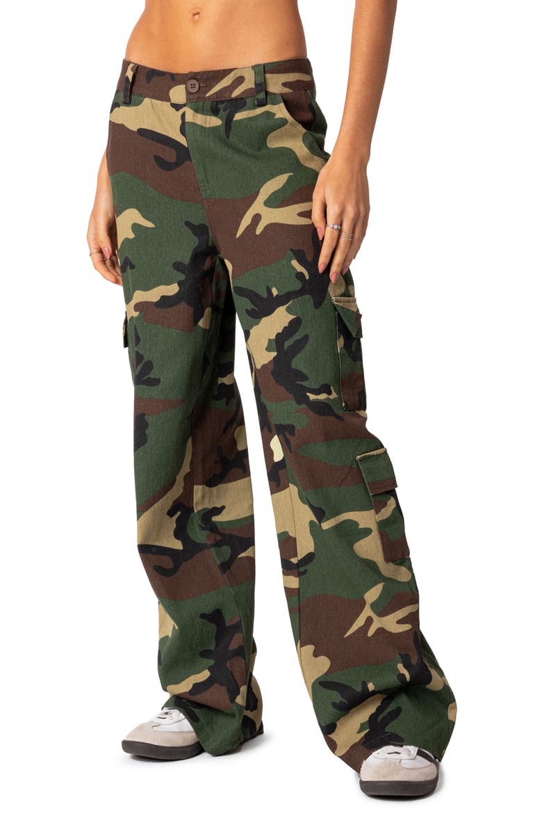EDIKTED Carli Camo Cotton Cargo Pants, Alternate, color, 