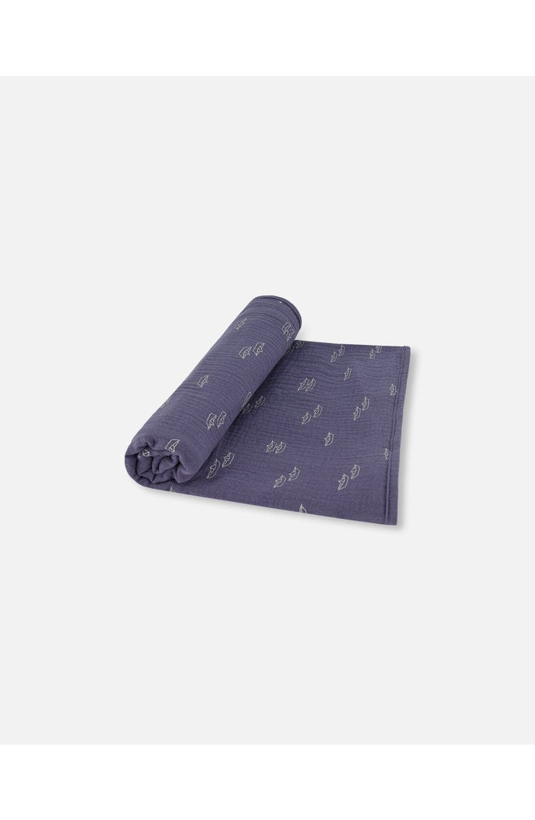 Deux par Deux Baby Boy's Printed Muslin Blanket Navy Blue Paper Boats, Main, color, Navy Blue Paper Boat