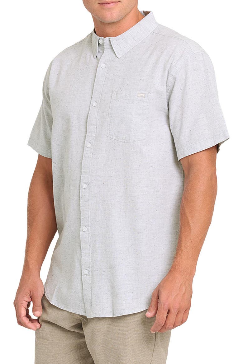 All Day Short Sleeve Slub Cotton Blend Button-Down Shirt, Alternate, color, ALLOY