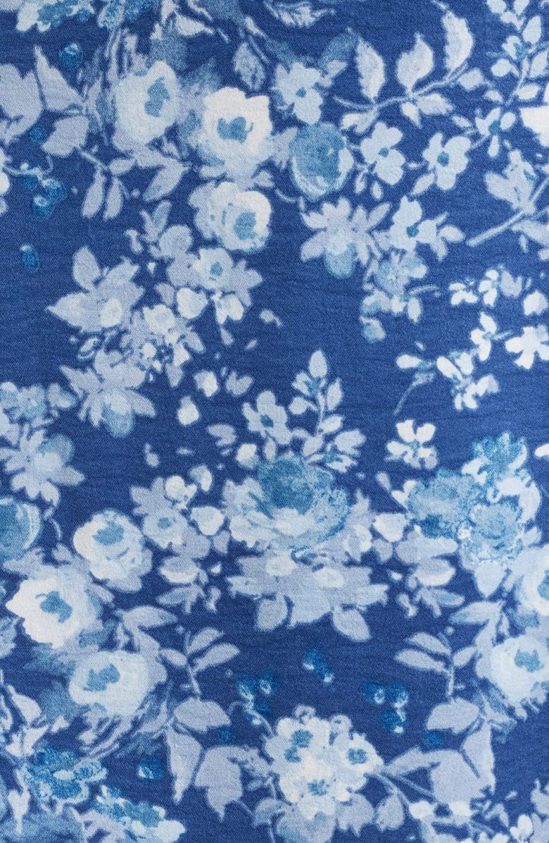 Connected Apparel Floral Pleat Waist Sleeveless Midi Dress, Alternate, color, Demin