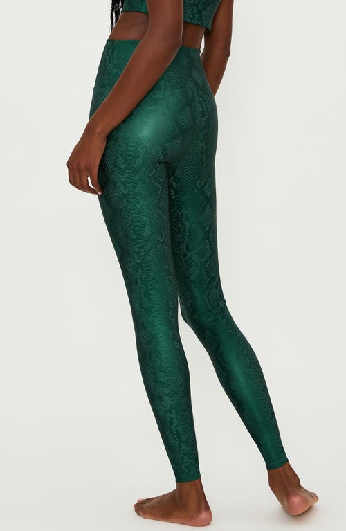 Beach Riot Piper High Waist Faux Leather Leggings In Pine Python Green In Green