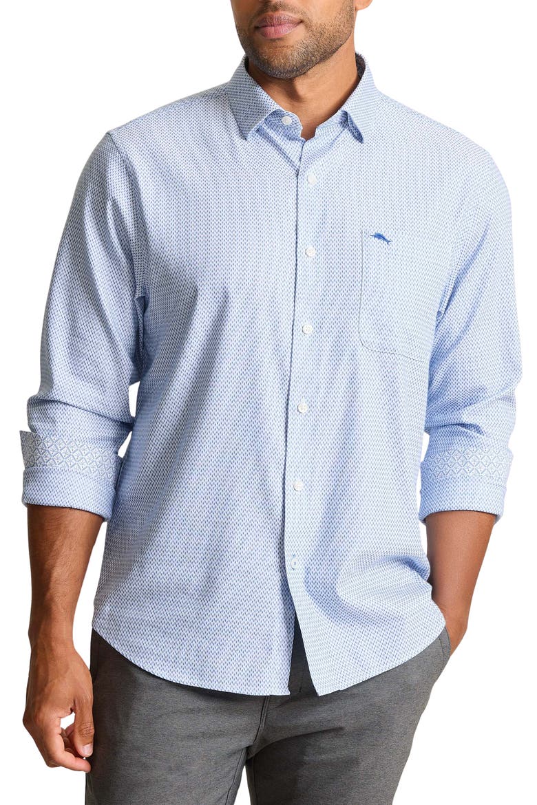 Sarasota Stretch Ventura Coast Solid White IslandZone® Button-Up Shirt, Main, color, MED BLUEBERRY