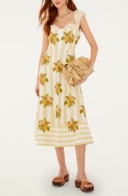 FARM Rio Lemon Birds Mixed Print Cotton Dress