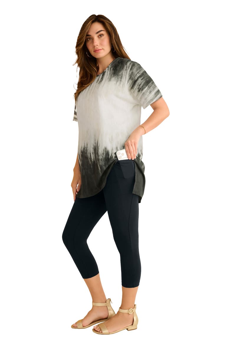 Plus Size Printed Slub Tunic Top, Main, color, BLACK GREY ENGINEERED
