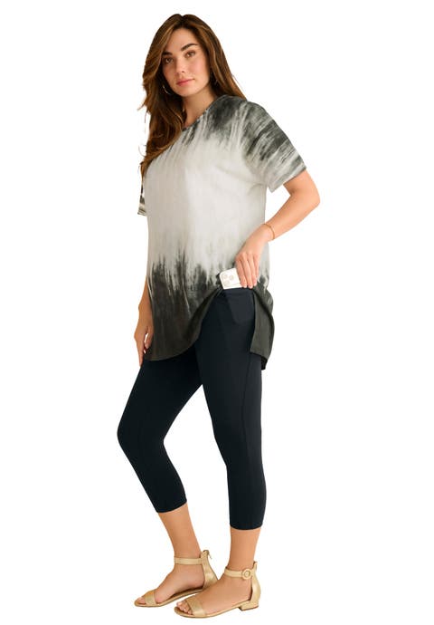 Plus Size Printed Slub Tunic Top