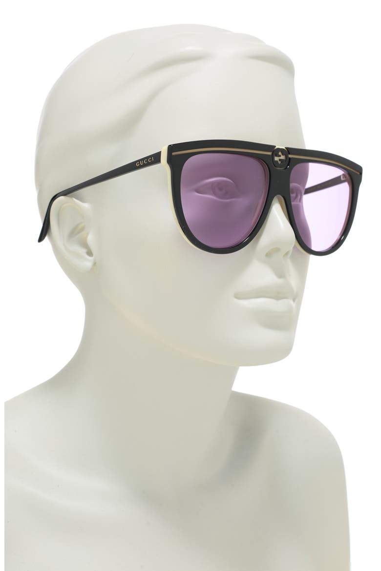 61mm Flat Top Sunglasses, Alternate, color, BLACK