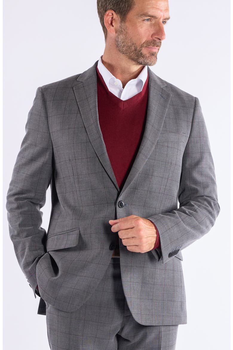 Grey Rust Windowpane Suit, Alternate, color, GREY