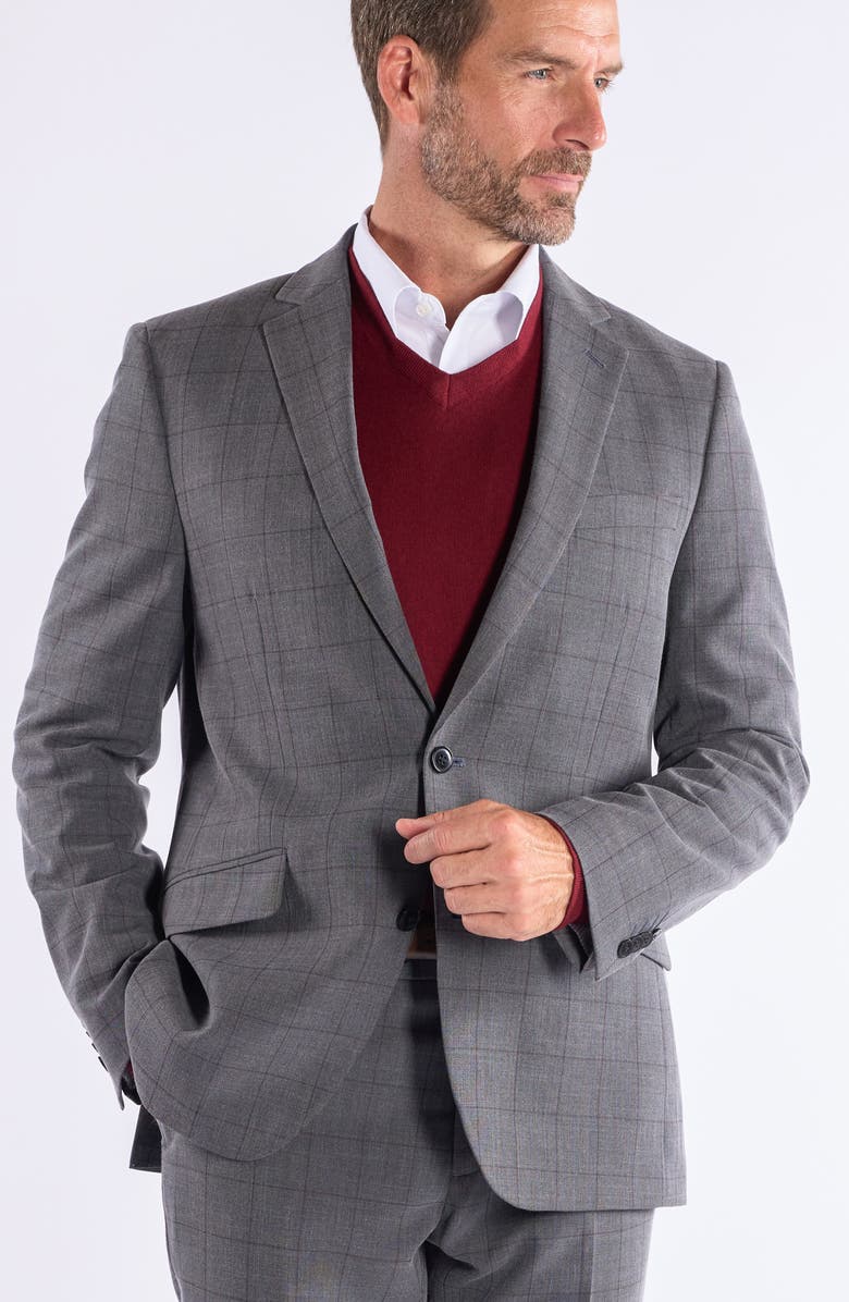 SAVILE ROW CO Grey Rust Windowpane Suit, Alternate, color, Grey