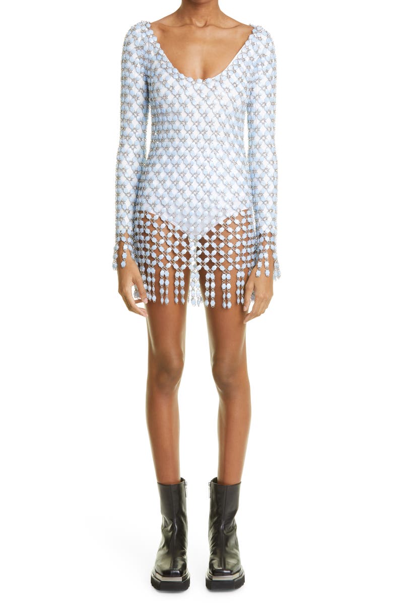 Rabanne Beaded Long Sleeve Minidress, Main, color, 