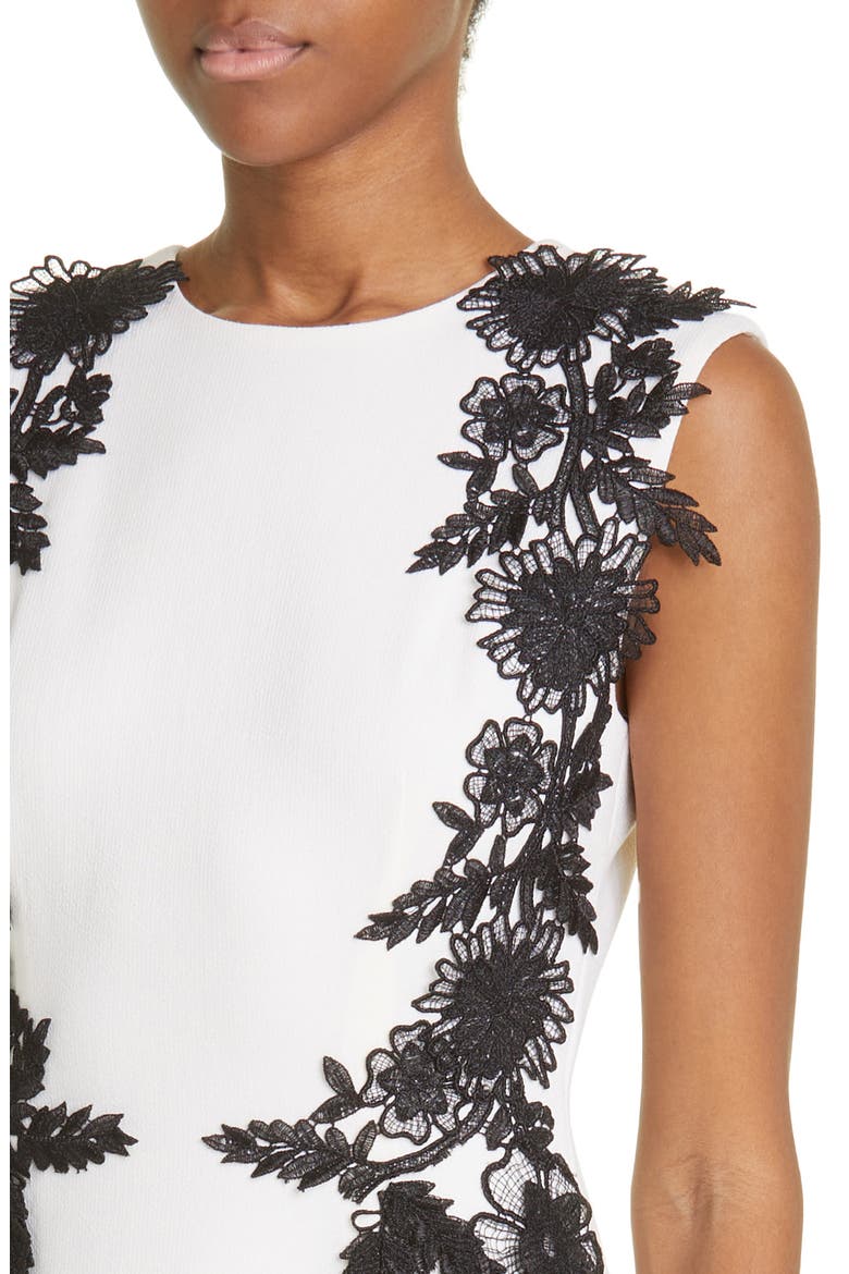 Guipure Lace Appliquéd Stretch Crepe Sheath Dress, Alternate, color, IVORY/ BLACK