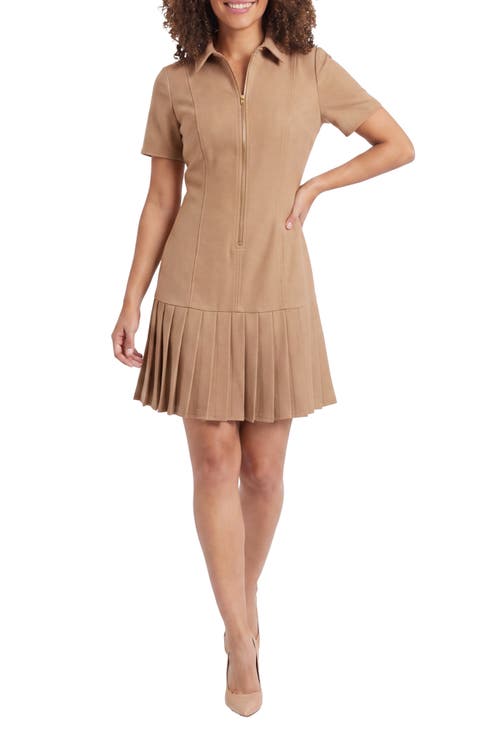Zip Front Pleated Minidress