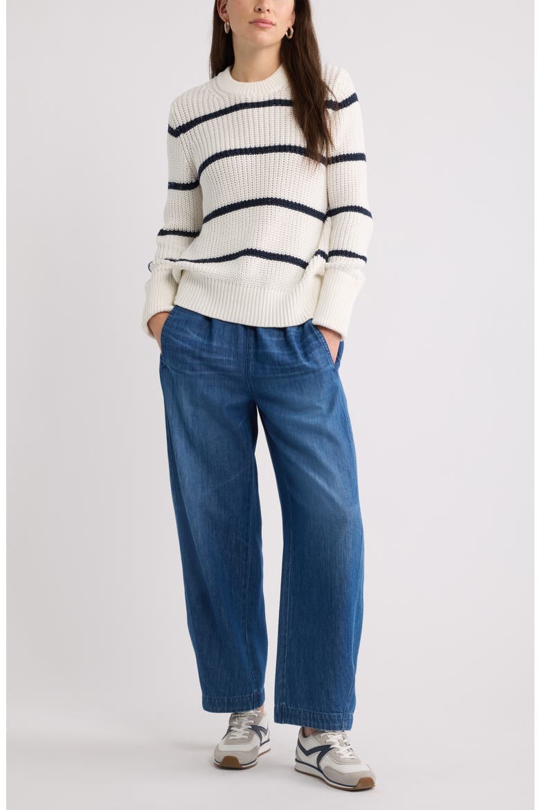 Striped Shaker Stitch Crewneck Sweater, Alternate, color, IVORY- NAVY FIA STRIPE