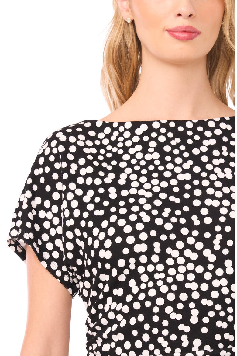 Shirred Dolman Short Sleeve Ponte Top, Alternate, color, RICH BLACK