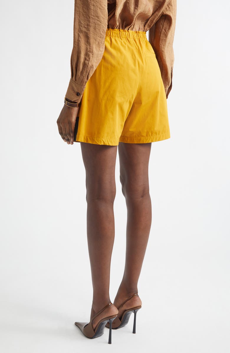 Saint Laurent Cassandre Bicolor Cotton Serge Bermuda Shorts, Alternate, color, Curry/ Noir