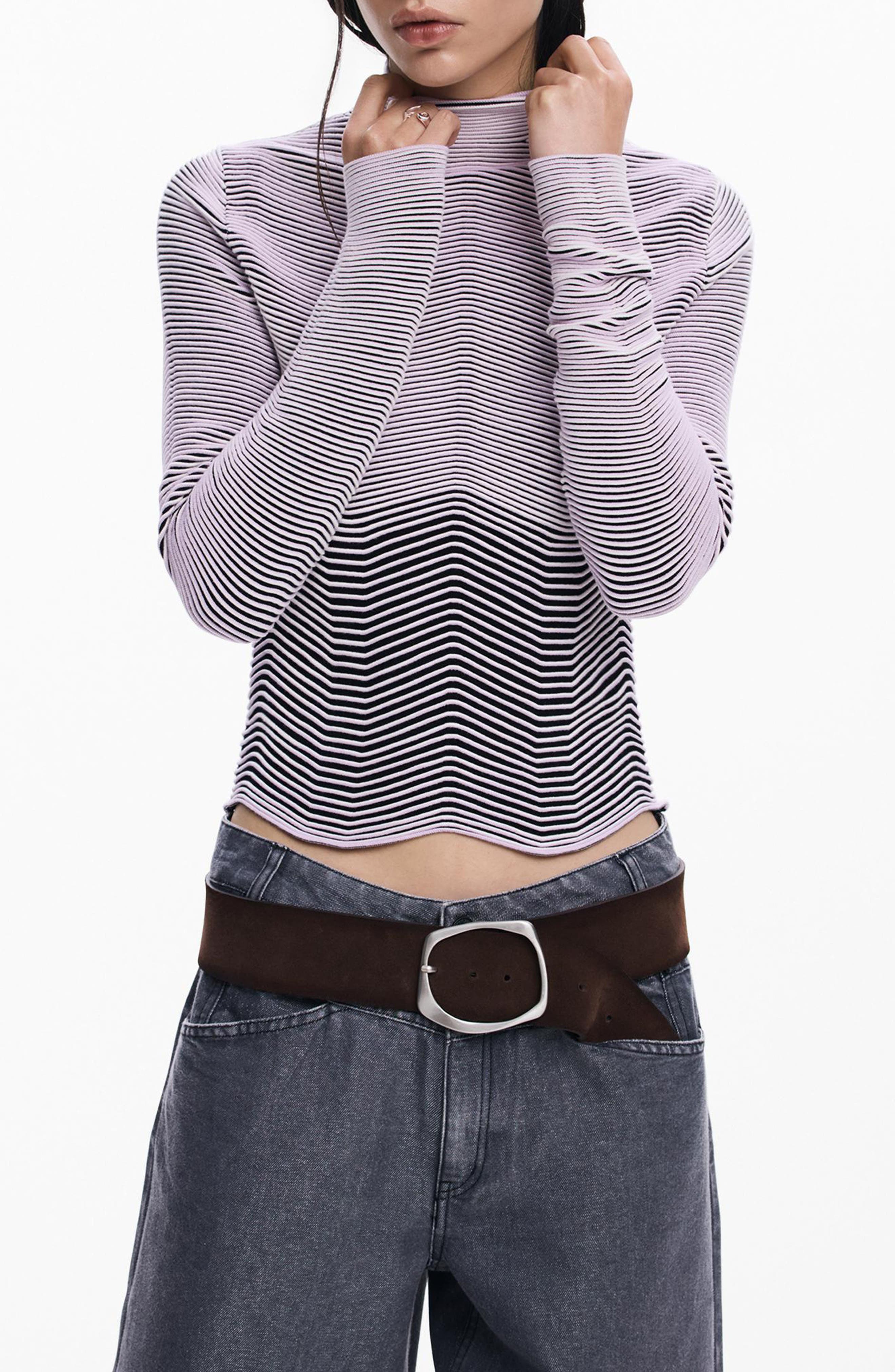 Desigual Stripe Mock Neck Sweatshirt