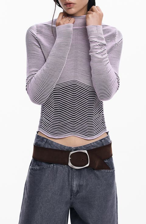 Stripe Mock Neck Sweatshirt