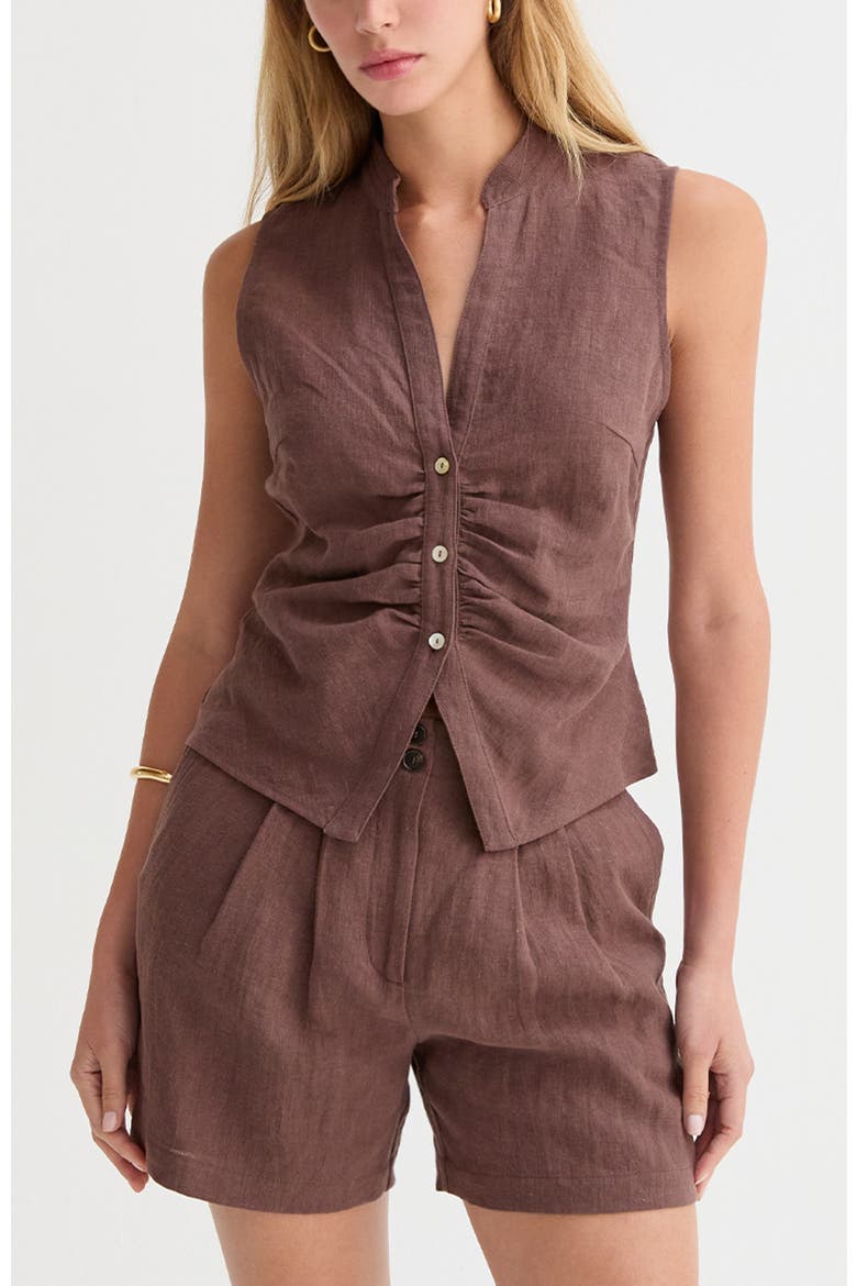 Sleeveless Mandarin Collar Blouse Top, Main, color, Brown