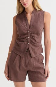 CRESCENT Sleeveless Mandarin Collar Blouse Top